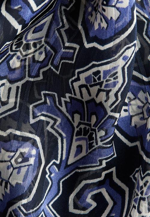 H&M - Stand-collar blouse - navy blue paisley pattern 
