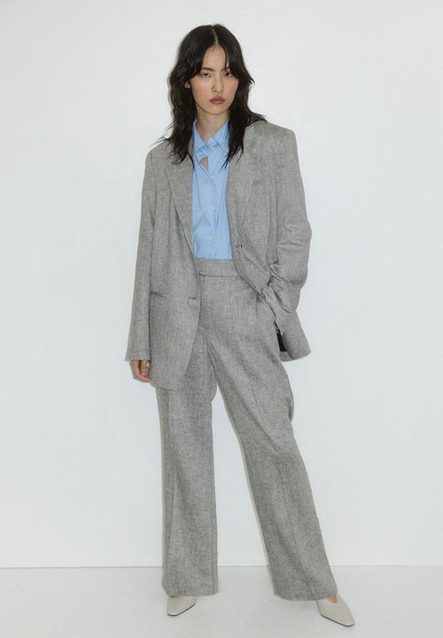 H&M - Linen-blend blazer - light grey marl
