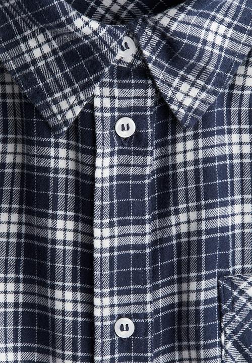 H&M - Cropped cotton shirt - dark blue/checked 