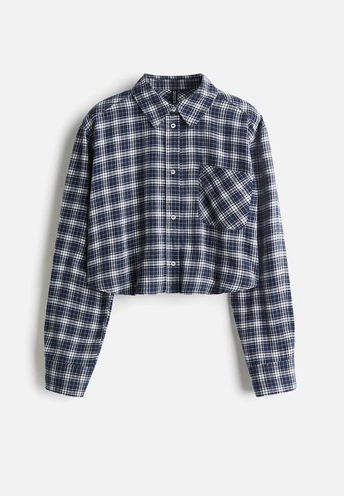 H&M - Cropped cotton shirt - dark blue/checked 
