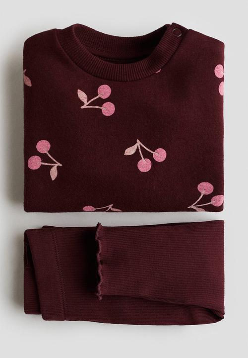 H&M - 2-Piece sweatshirt and leggings set - dark red/cherries
