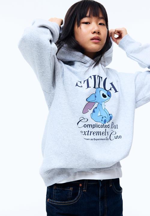 Motif-detail hoodie - light grey marl/lilo & stitch