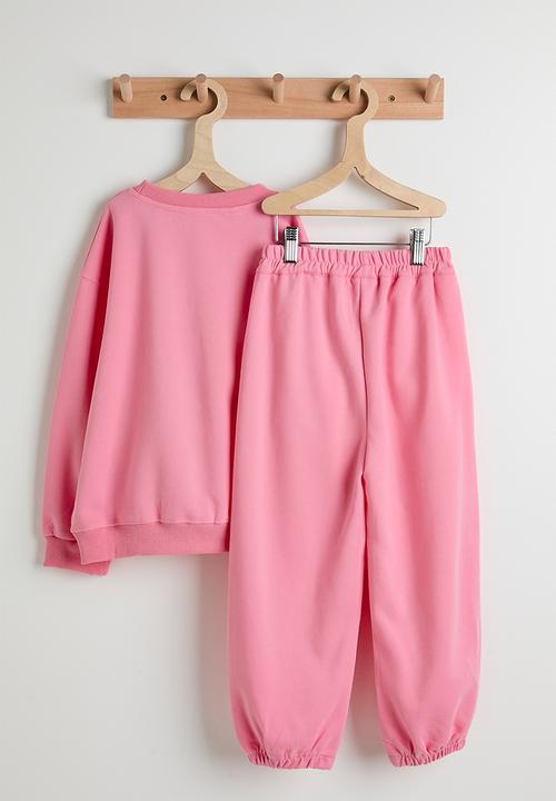 Pop Candy - Floral applique sweatshirt & sweatpants - carnation pink