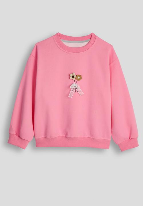 Pop Candy - Floral applique sweatshirt & sweatpants - carnation pink