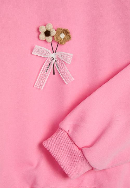 Pop Candy - Floral applique sweatshirt & sweatpants - carnation pink