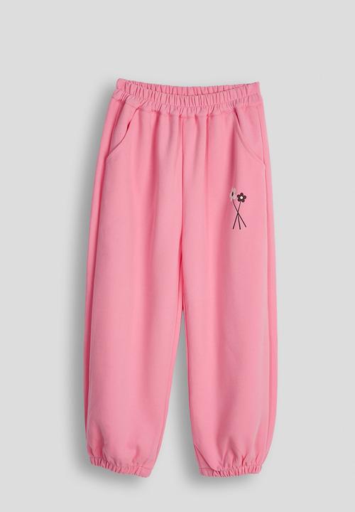 Pop Candy - Floral applique sweatshirt & sweatpants - carnation pink