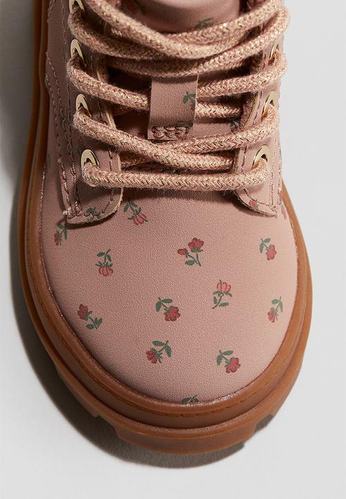 H&M - Lace-up boots - light dusty pink/floral