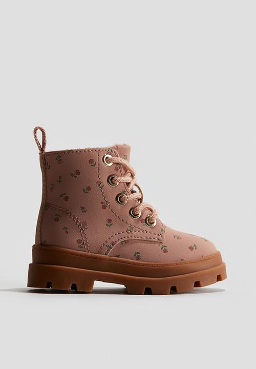 H&M - Lace-up boots - light dusty pink/floral