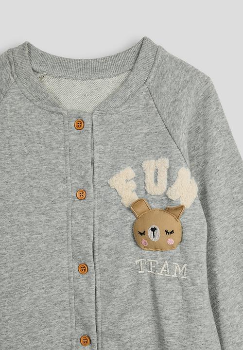 Pop Candy - Baseball jacket-style cardigan with ribbed pants - grey/ecru