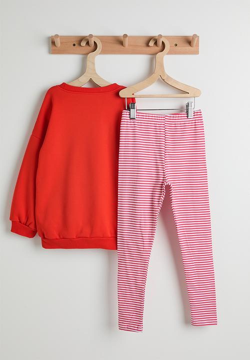 Pop Candy - Blanket stitched graphic sweatshirt & leggings - red/red stripes