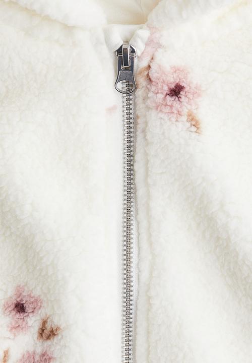 H&M - Teddy zip-through hoodie - white/floral