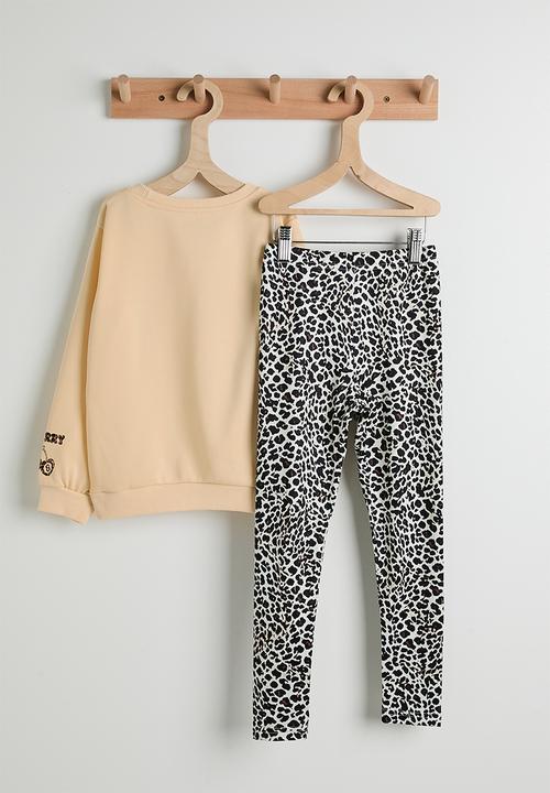 Pop Candy - Slogan sweat top & leggings - beige/leopard print