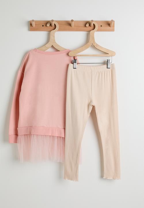 Pop Candy - Tulle skirt sweat top with leggings - baby pink/mice