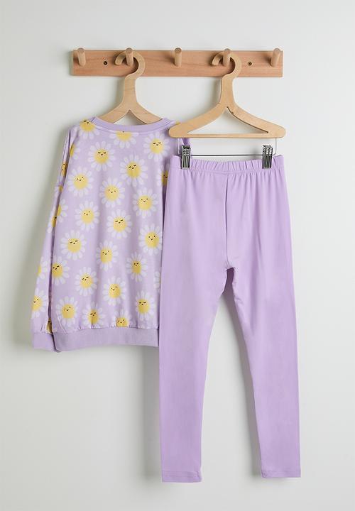 Pop Candy - Daisy aop sweat top & plain leggings - lilac