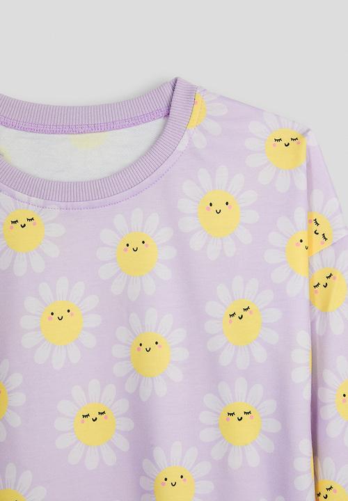 Pop Candy - Daisy aop sweat top & plain leggings - lilac