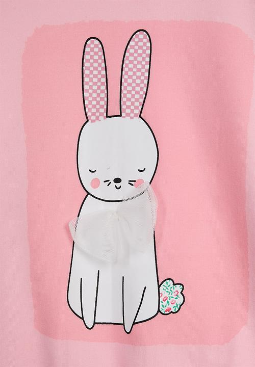 Pop Candy - Bunny placement print sweatshirt with flared leggings - pink/cream
