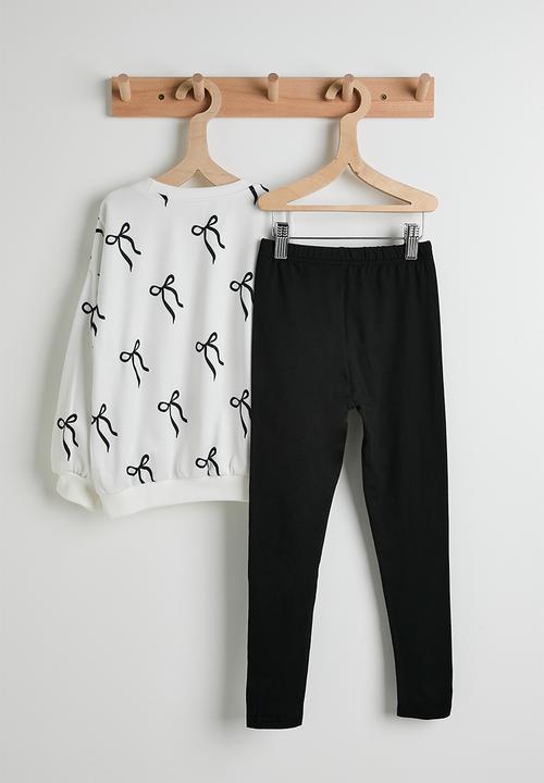 Pop Candy - Aop sweat top & bow applique leggings - white/black