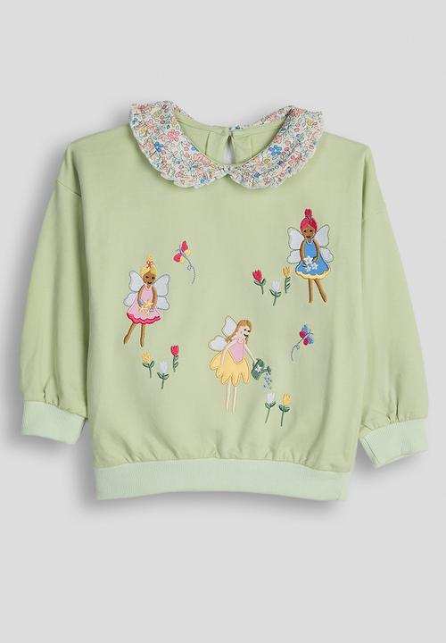 Pop Candy - Embroidered fairies sweatshirt with plain leggings - calm green/pink