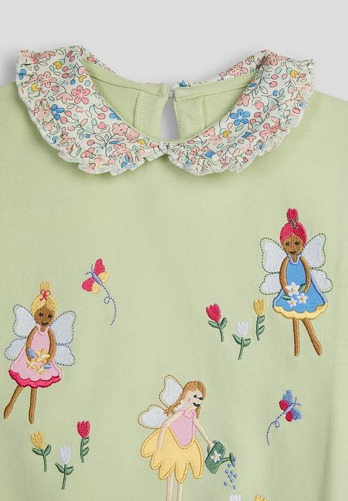 Pop Candy - Embroidered fairies sweatshirt with plain leggings - calm green/pink