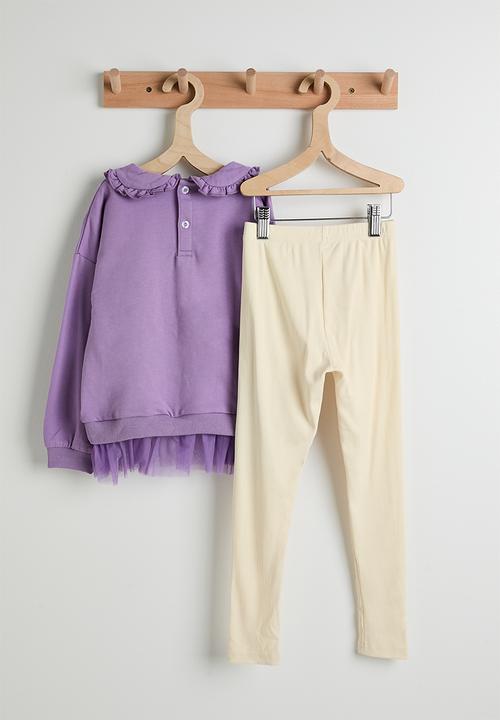 Pop Candy - Unicorn embroidered tulle hem sweatshirt & leggings - purple/cream