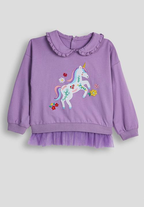 Pop Candy - Unicorn embroidered tulle hem sweatshirt & leggings - purple/cream