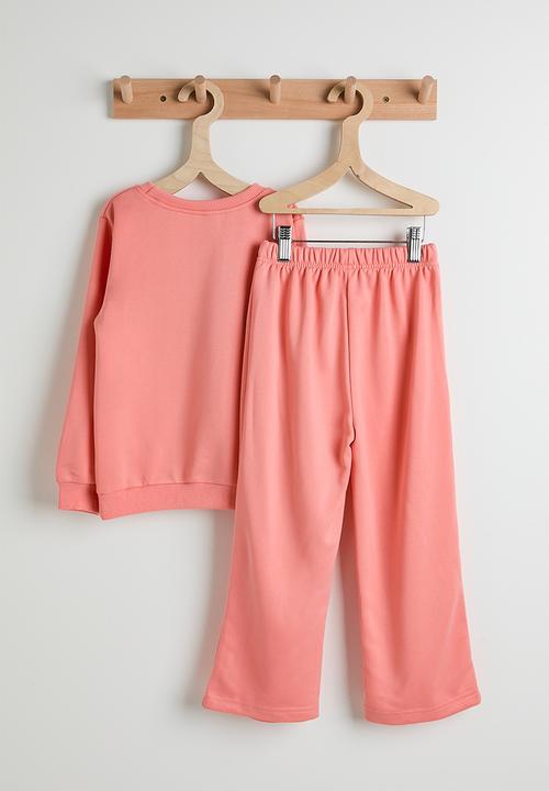 Pop Candy - Heart graphic sweat top & wide leg pants - pink