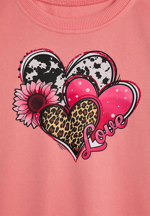 Pop Candy - Heart graphic sweat top & wide leg pants - pink