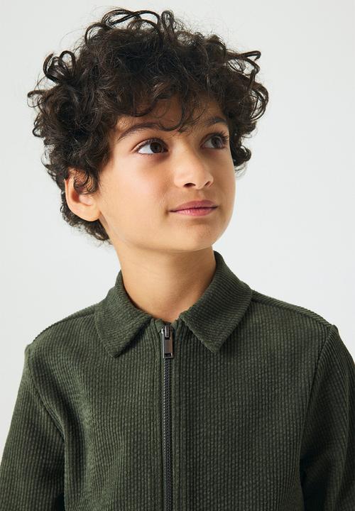H&M - Ribbed velour shacket - dark green