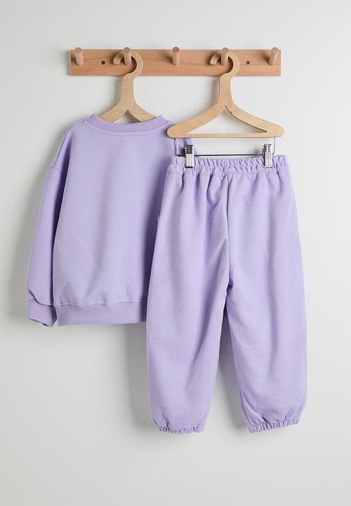 Pop Candy - Floral applique sweatshirt & sweatpants - pale purple