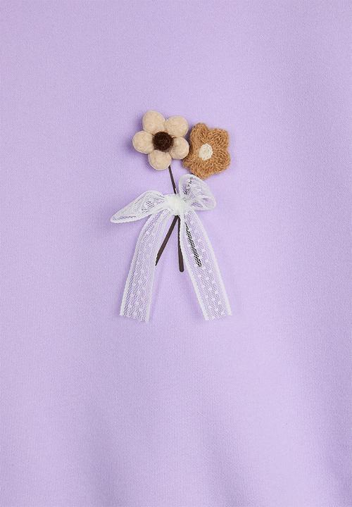 Pop Candy - Floral applique sweatshirt & sweatpants - pale purple