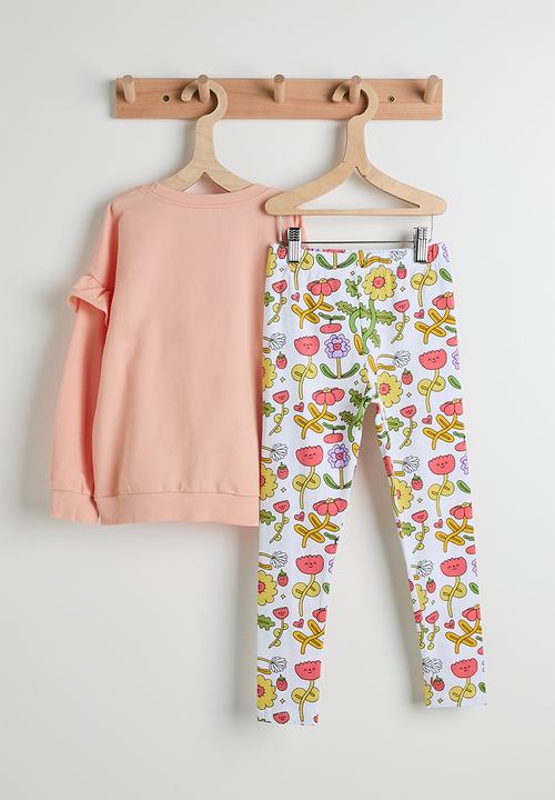 Pop Candy - Bunny ballerina sweatshirt with printed leggings - pink/flowers