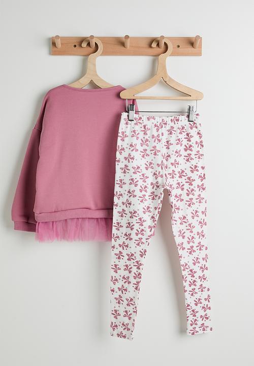 Pop Candy - Tulle hem sweatshirt with aop leggings - pink/aop