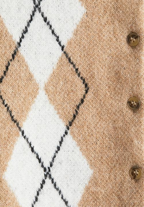 H&M - Jacquard-knit cardigan - dark beige argyle pattern