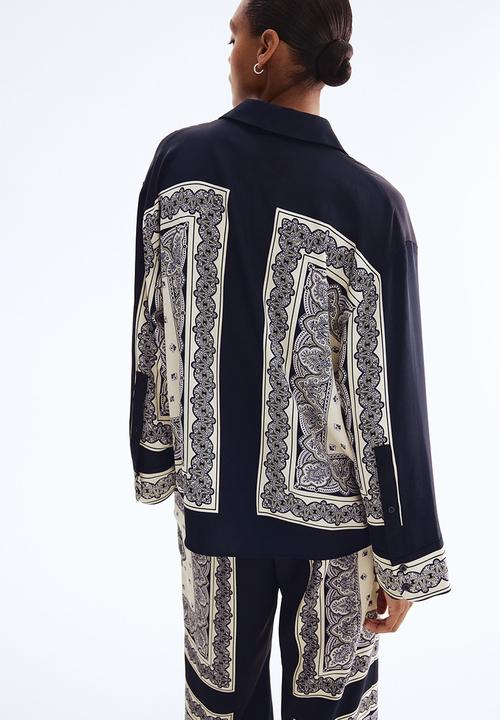 H&M - Oversized twill shirt - navy blue patterned