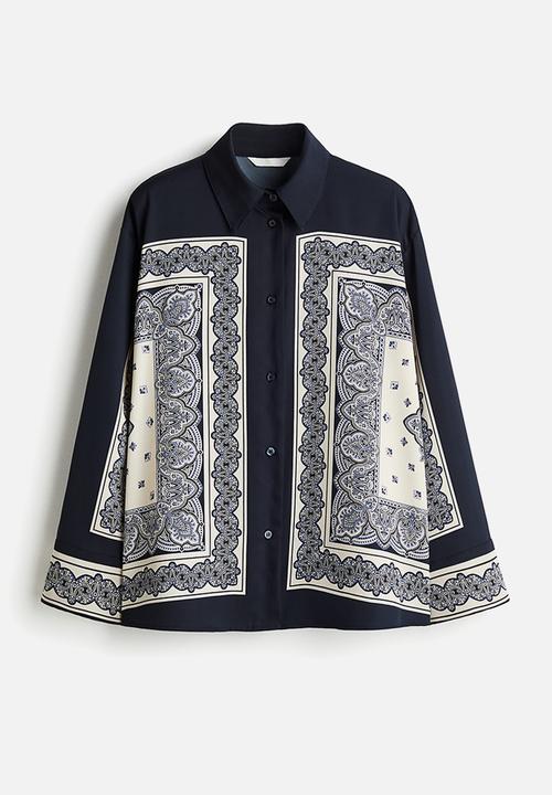 H&M - Oversized twill shirt - navy blue patterned