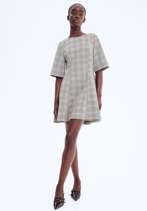H&M - Waisted twill dress - black checked