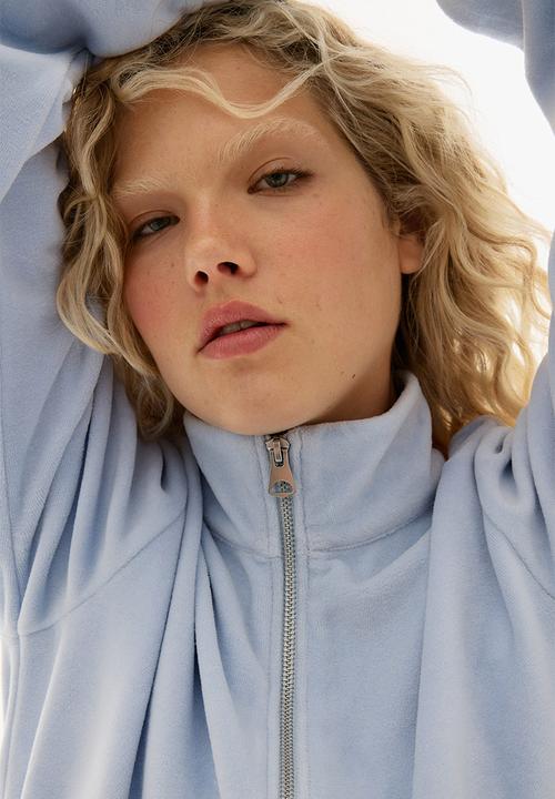 H&M - Velour zip-through jacket - light blue 