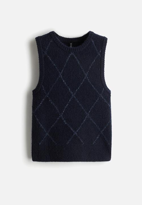 H&M - Sequined sweater vest - navy blue argyle pattern