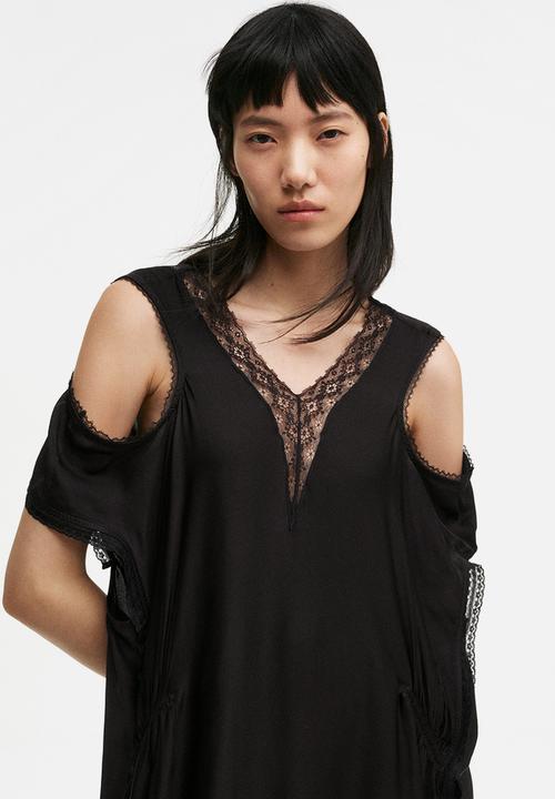 H&M Studio: Lace-trimmed satin dress - black - 1328957001