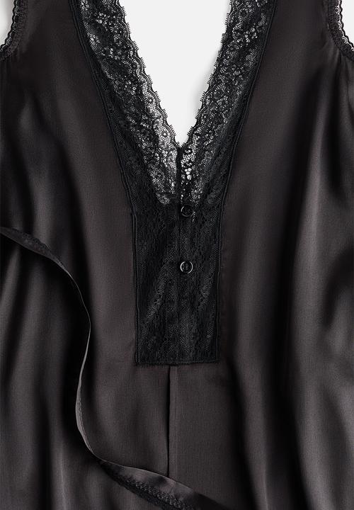 H&M - H&M Studio: Lace-trimmed satin dress - black