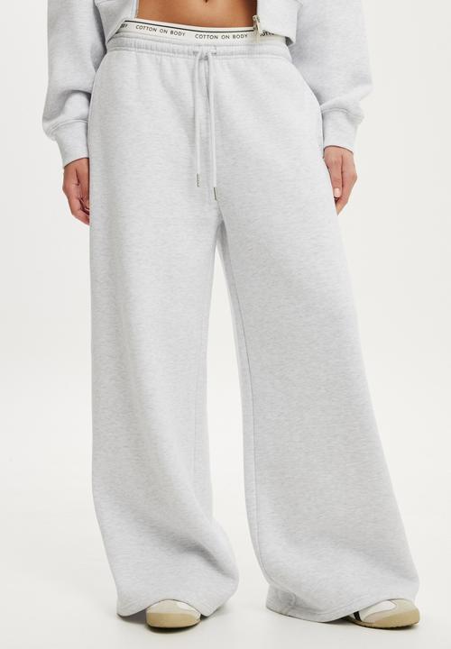 Cotton On - Plush Tie Waist Wide Leg Sweatpant - Cloudy Grey Marle