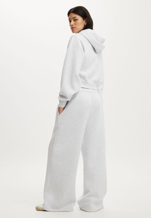 Cotton On - Plush Tie Waist Wide Leg Sweatpant - Cloudy Grey Marle