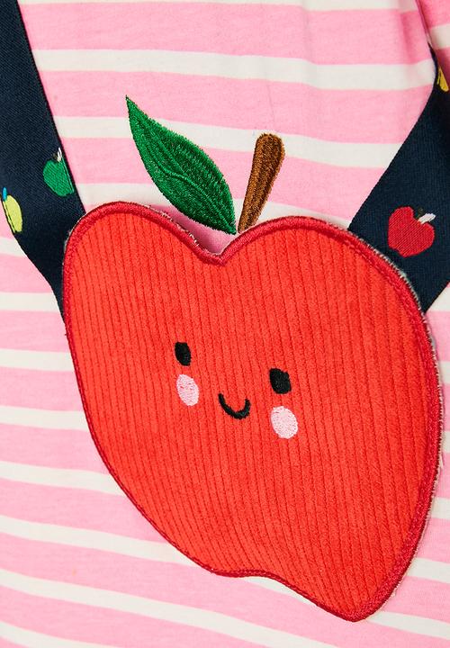 Pop Candy - Tshirt dress with embroidered strap apple pocket - pink stripe