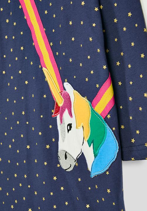 Pop Candy - Tshirt dress with mock pony crossbody bag - navy/star aop