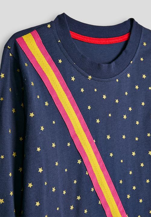 Pop Candy - Tshirt dress with mock pony crossbody bag - navy/star aop