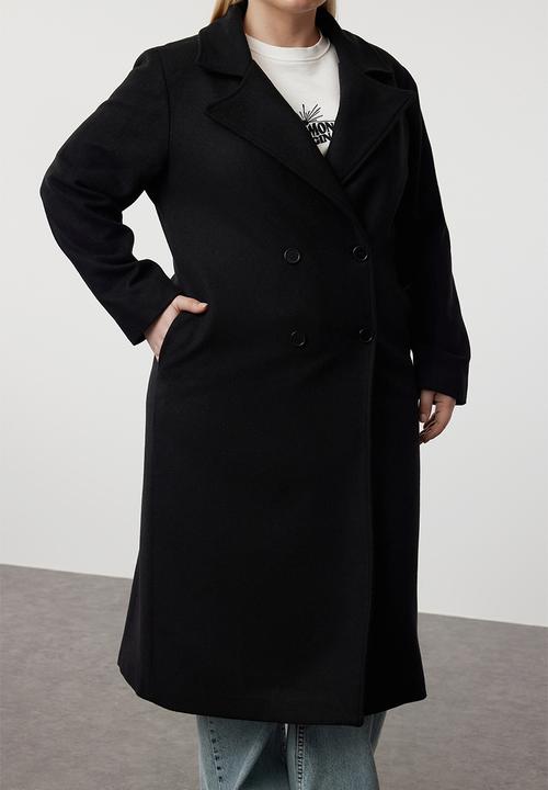 Trendyol - Oversize Wool Blended Stamp Coat Double Breasted Coverage - Black