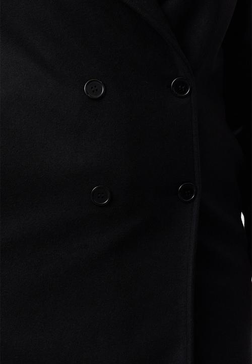 Trendyol - Oversize Wool Blended Stamp Coat Double Breasted Coverage - Black
