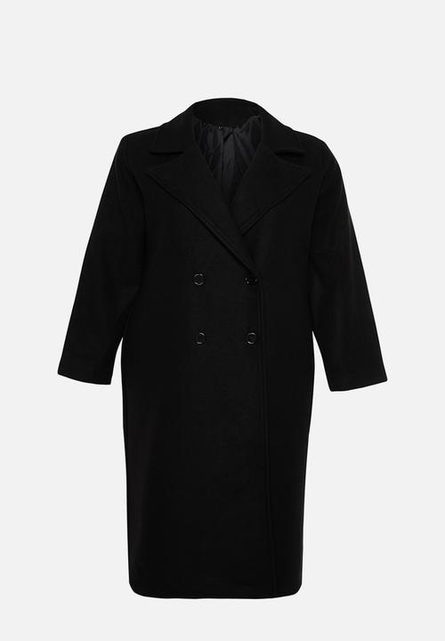 Trendyol - Oversize Wool Blended Stamp Coat Double Breasted Coverage - Black