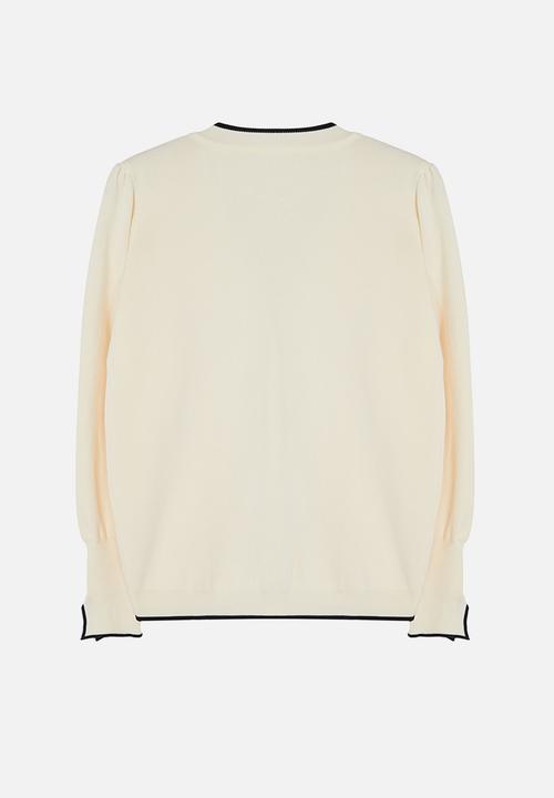 Trendyol - Plus Gold Button Detailed Striped Knitwear Cardigan - Cream
