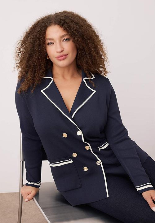 Trendyol - Jacket Collar Line Detailed Knitwear Jacket Look Cardigan - Navy Blue